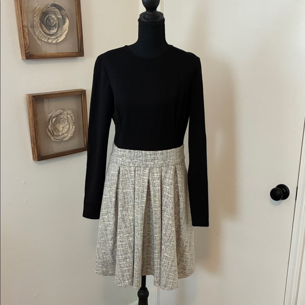 Lauren Ralph Lauren Black and Cream A-Line Long Sleeve Dress
